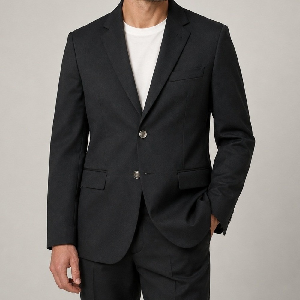 Michael Kors Blazer Jacket Men 40S Black Wool Blend Crest Button Two Button Coat